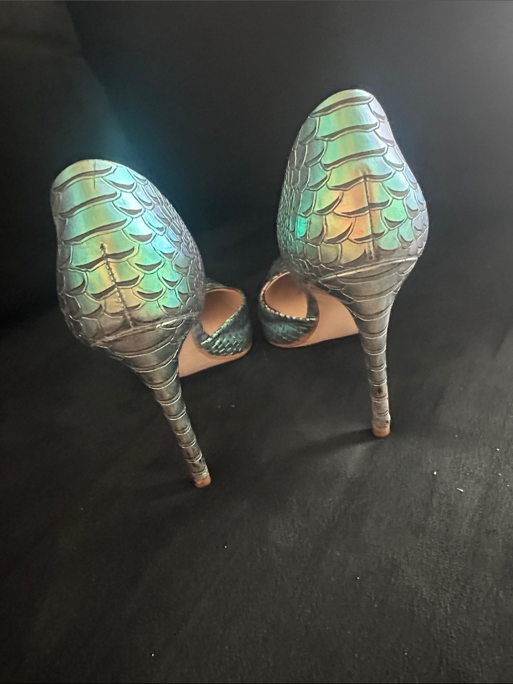 Steve Madden Iridescent Mermaid-Scale Pointed Toe Pumps - Green/Blue - Picture 4 of 5